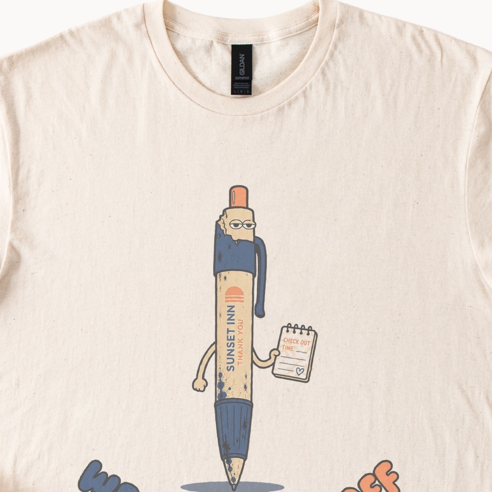 Funny Pen Character Graphic Tee Retro Cartoon Writes Itself Off